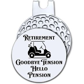 Retirement Goodbye Tension Hello Pension Golf Ball Marker with Magnetic Hat Clip, Funny Golf Accessories and Golf Gift for Men Women Dad Grandpa, Birthday Retirement Gift for Golfer Golf Lover