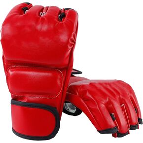 Boxing Gloves, MMA Gloves Half Finger Punching Gloves with Open Palms Heavy Bag Gloves Kickboxing Gloves, Red