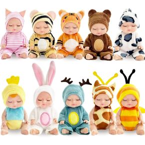 10 Pcs Mini Baby Dolls,4 inch Lifelike Realistic Baby Dolls with Animal Clothes,Cute Small Baby Doll for Girls Kids Easter Basket Valentine Birthday