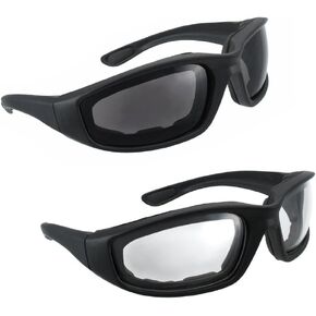 grinderPUNCH Motorcycle Riding Glasses - 2 Pair Smoke & Clear Biker Foam Pad