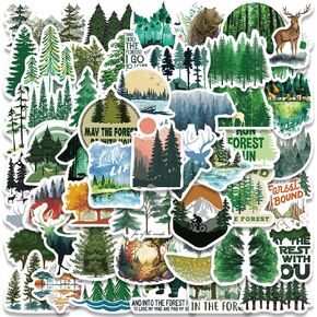 Forest Stickers, Adventure Aesthetic Outdoor Stickers Bulk, 50Pcs Waterproof Vinyl Nature Stickers for Water Bottles Laptop Scrapbook, Forest Trees Animals Stickers for Kids Teens (Forest)