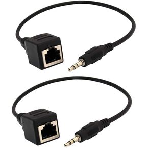 2 Pack 3.5mm Stereo Audio to RJ45 Female Socket Adapter Extender Over Cat5/6