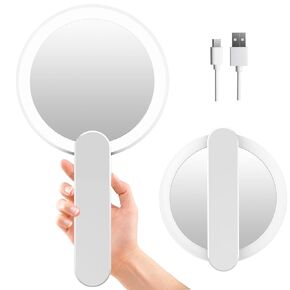 FASCINATE Handheld Mirror with Lights, 1X 10X Double Sided Magnifying Mirror with Swivel Handle, Perfect for Travel, Compact, Pocket, Purse, Folding, with USB Charging