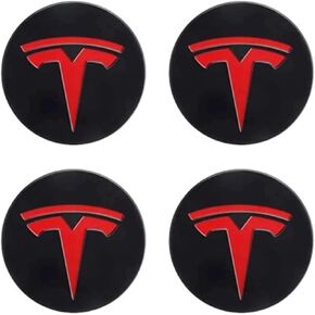 Wheel Cover Center Emblem Sticker for Tesla Model 3 Model Y Hubcaps Wheel Rim Cover Matte Black Emblem & Matte Black Background (4PCS)