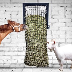 إطار تغذية القش بسعة 40 جالون، وحدة تغذية بطيئة للقش مع شبكة من النايلون، إطار حديدي بالكامل وجزء علوي مفتوح واسع، رف قش مثبت على الحائط للخيول/الماعز، أسود in Kuwait