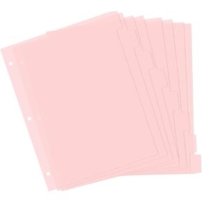Jeffdad 3-Ring Binder Plastic Divider Set, 8 Tab Binder Dividers Aesthetic Binder Dividers Suitable for Notebooks and Binders(Pink)