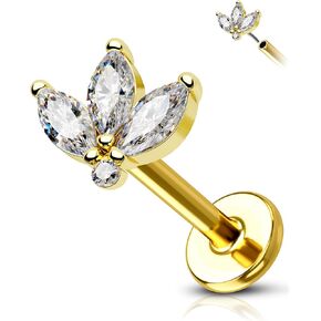 COCHARM 14K Yellow Gold Cartilage Earring Stud Flat Back 16g Flower Helix Piercing 14K Real Gold Tragus Piercing Jewelry Gold 14K Threadless Conch Jewelry