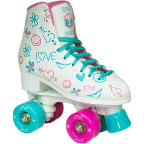 Epic Frost High-Top Indoor/Outdoor Quad Roller Skates w/ 2 pr of Laces (Pink & Blue) - Children's