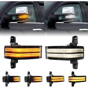 Switchback White & Dynamic Amber LED Side Mirror Marker Light Turn Signals Lights for Chevy Silverado GMC Sierra 1500 2500 3500 HD 2015 2016 2017 2018 2019, Smoked Lens