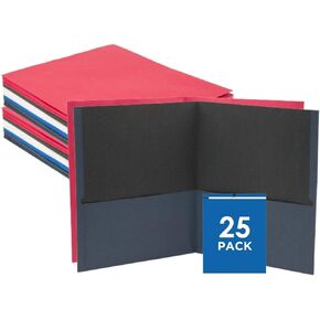 1InTheOffice Two Pocket Portfolio Folders, Heavy Duty Two Pocket Folders, Assorted Colors, Letter Size, 25/Box