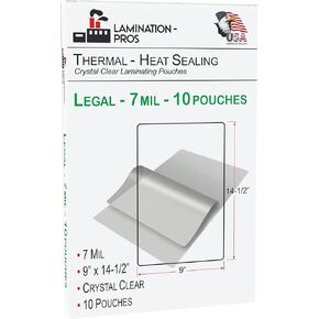 9" x 14.5" Legal Laminating Pouches, Legal Size, Thermal/Heat Seraling, Crystal Clear, Rounded Corners, for All Your Laminating Needs - Legal Size - Thickness: 3 Mil - 9" x 14.5" - 10 Pouches