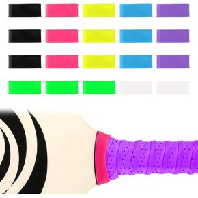 20pcs Pickleball Paddle Grip Bands for Pickleball Lovers, Tennis Paddle Fixing Grip Tape with Silicone Ring Stretchy - 7 Color Tennis Racket Handle Rubber/Grip Finishing Ring