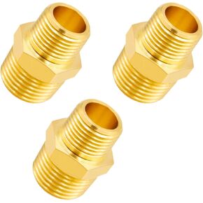 3pcs 1/2 NPT Male x 3/8 NPT Male Solid Brass Nipple Pipe Fittings,Heavy Hex Straight Connector Adapter H-041-1/2 NPT-3/8 NP