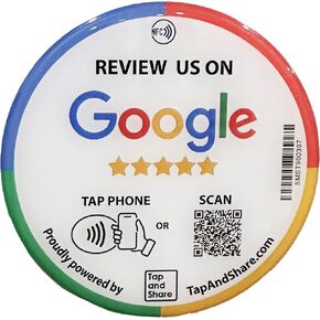 Large 4 Inch NFC Review us on Google' Round Epoxy Sticker + QR Code | Extra Durable | Stick it on Your Counter, Wall or Window | Update Anytime 24/7 Cloudbase (1)