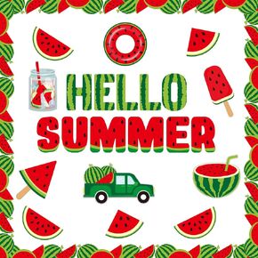 49 PCS Hello Summer Paper Bulletin Board Set Watermelon Classroom Decoration Back to School Cutouts Watermelon Bulletin Board Decor Classroom Decor for Nursery Elementary Middle School Classroom Home