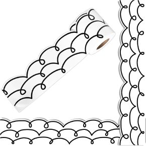 66Ft Boho Squiggles Bulletin Board Border Black White Self Adhesive Border Trim Stickers Roll for School Classroom Office Chalkboard Decor