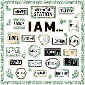 BOHO Affirmation Station Bulletin Board Set Motivational Posters for Classroom Decors I Am Positive Affirmations Accent Cutouts Inspirational Rainbow Bulletin Board for Home School Teacher Wall Supply