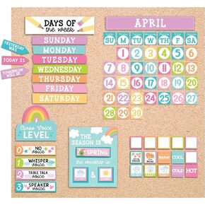 Classroom Calendar Set Bulletin Board Decor – School Calendar For Classroom Elementary & Preschool, Bulletin Board Decorations With Weather Chart & Seasons, Pastel Teacher Must Haves