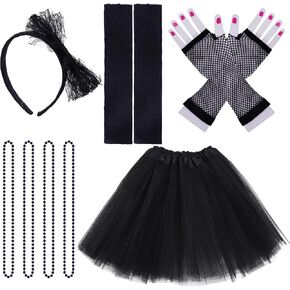 80s Costume Accessories Outfits for Women Tutu Skirt Headband Leg Warmers Fishnet Gloves Necklace Halloween Party in Kuwait