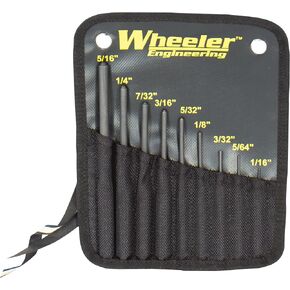 Wheeler Roll Pin Punch Set with 9 Steel Punches, Labeled Rollup Storage Bag for Firearm Maintenance and Gunsmithing