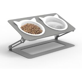 Adjustable Cat Feeder,Elevated Cat Ceramic Bowls 15° Tilted Raised Cat Food Bowls with 2 Thickened Ceramic Bowls 300ML & A Sturdy Iron Stand for Cats