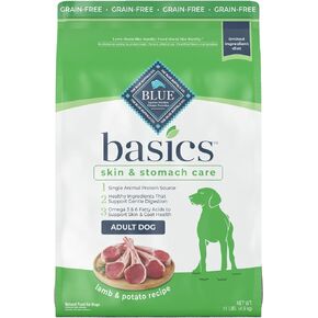 Blue Buffalo Basics Grain-Free Adult Dry Dog Food, Skin & Stomach Care, Limited Ingredient Diet for Dogs, Lamb Recipe, 11-lb. Bag