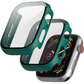 2 Pack Hard PC Case for Apple Watch Series 9/8/7 Screen Protector 41mm, with 9H Tempered Glass Screen Protector, Full Protective Cover for iWatch Ultra Accessories 41mm, Green