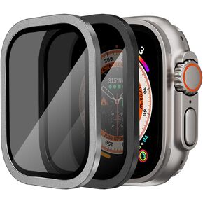 [2 Pack] New Upgrade, Suitable for Apple Watch Ultra 2/Ultra 49mm Privacy Screen Protective Cover, Tempered Glass and Titanium Alloy Framework, Suitable for IWatch Series Ultra 49mm