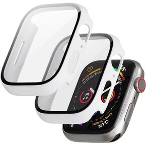 2 Pack Hard PC Case for Apple Watch Series 9/8/7 Screen Protector 41mm, with 9H Tempered Glass Screen Protector, Full Protective Cover for iWatch Ultra Accessories 41mm, White
