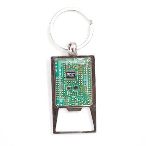 Bottle Opener Keychain, recycled circuit board (Blue)