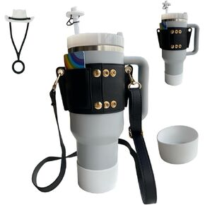 Water Bottle Carrier Bag bracket With adjustable shoulder straps suitable for stanley quenchor H2.0 40 oz of water bottle with Straw Cover&Protective Silicone Boot Stanley cup Accessories