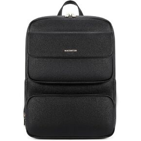 BOSTANTEN Leather Backpack for Women 15.6 inch Laptop Backpack Purse Casual Business Travel Computer Shoulder Bags with Trolley Sleeve Black