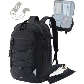 BAGSMART Carry On Travel Backpack, 17.3 Inch Large Travel backpack Carry On Flight Approved, Anti-theft Personal Item Backpack Travel Bag With Shoe Bag, 30L Water Resistant Casual Daypack, Black