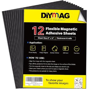 أوراق لاصقة مغناطيسية DIYMAG، |8 بوصة × 10 بوصة|، 12 ورقة مغناطيسية مرنة مع دعم لاصق للحرف اليدوية والصور وتخزين الأنماط، سهلة التقشير واللصق
