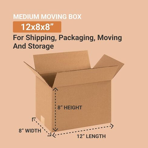 AVIDITI 12 x 8 x 8 Corrugated Cardboard Boxes, Small 12"L x 8"W x 8"H, Pack of 25 | Shipping, Packaging, Moving, Storage Box for Home or Business, Strong Wholesale Bulk Boxes in Saudi Arabia