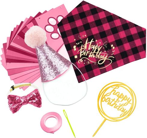 Dog Birthday Bandana Set Boy Girl, Cute Dog Bow Tie Scarf Crown Hat Happy Birthday Banner for Dogs Birthday Party Supplies Decorations for Small Medium Pet Dog Puppy in Saudi Arabia
