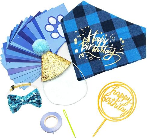 Dog Birthday Bandana Set Boy Girl, Cute Dog Bow Tie Scarf Crown Hat Happy Birthday Banner for Dogs Birthday Party Supplies Decorations for Small Medium Pet Dog Puppy in Saudi Arabia