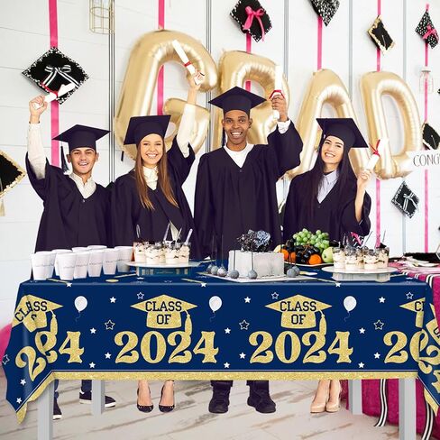 Black and Silver Graduation Tablecloths Graduation Decorations Class of 2024 3 Pcs Plastic Disposable Graduation Table Cover for 3.35 Congrats Grad Party Supplies, 43x 70 Inch in Kuwait