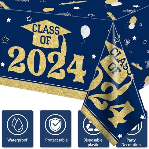 Black and Silver Graduation Tablecloths Graduation Decorations Class of 2024 3 Pcs Plastic Disposable Graduation Table Cover for 3.35 Congrats Grad Party Supplies, 43x 70 Inch in Kuwait