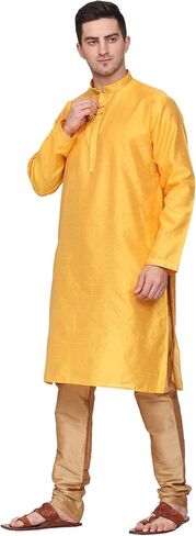 Men's Tunic Art Silk Kurta Pyjama Pajama Set Party Fashion Regular Ethinic Wear Indian Dress Gift for Men Orange Large in Saudi Arabia