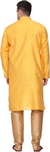 Men's Tunic Art Silk Kurta Pyjama Pajama Set Party Fashion Regular Ethinic Wear Indian Dress Gift for Men Orange Large in Saudi Arabia