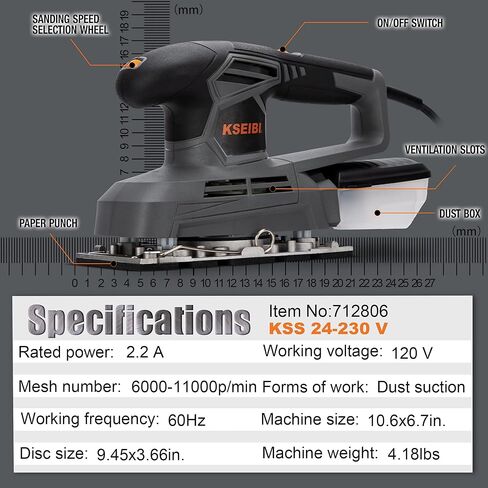 ماكينة صنفرة النخيل مقاس 1/3 بوصة من KSEIBI لأعمال النجارة 2.2 أمبير ماكينة سنفرة ورقية نهائية سلكية مدارية عجلة قرص متغيرة السرعة (KSS 24-230 فولت) ماكينة صنفرة يدوية كهربائية in Kuwait