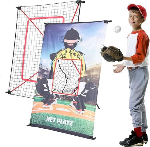 Junior Baseball/Softball Trainer Combo, 3-Feet by 5-Feet Pitching Target Panel and Pitchback Rebounder Net with Carry Bag, Black in Saudi Arabia