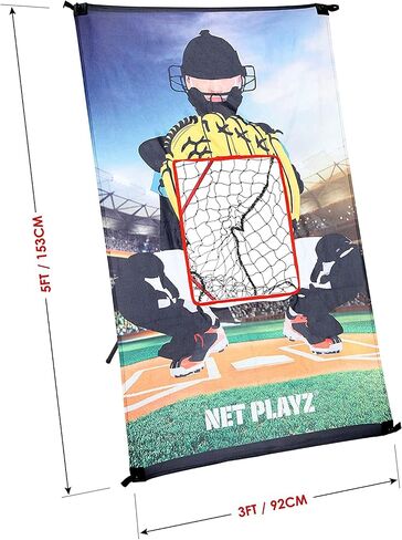 Junior Baseball/Softball Trainer Combo, 3-Feet by 5-Feet Pitching Target Panel and Pitchback Rebounder Net with Carry Bag, Black in Saudi Arabia