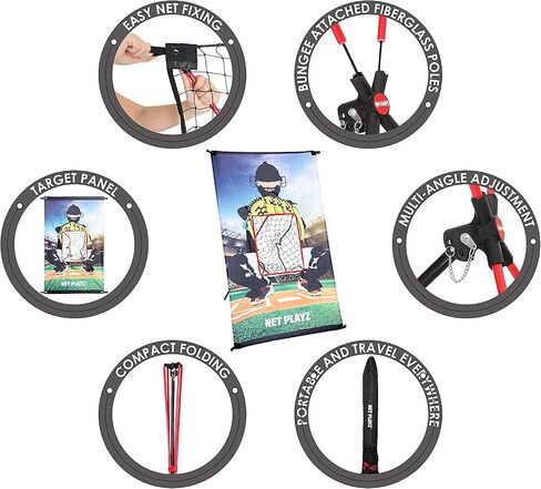 Junior Baseball/Softball Trainer Combo, 3-Feet by 5-Feet Pitching Target Panel and Pitchback Rebounder Net with Carry Bag, Black in Saudi Arabia