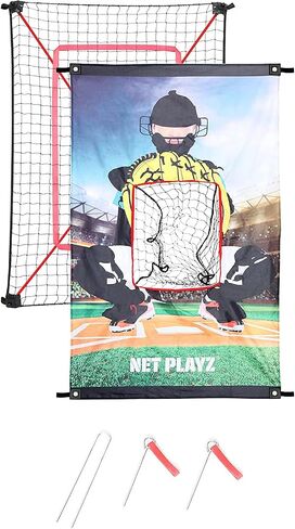 Junior Baseball/Softball Trainer Combo, 3-Feet by 5-Feet Pitching Target Panel and Pitchback Rebounder Net with Carry Bag, Black in Saudi Arabia