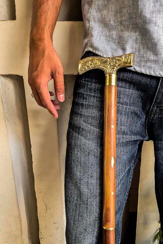 Handmade Walking Stick Brass Handle, Premium Wooden Walkings Stick Shiny Finish Durable and Decorative Cane, Walking Cane, Costume Cane in Saudi Arabia