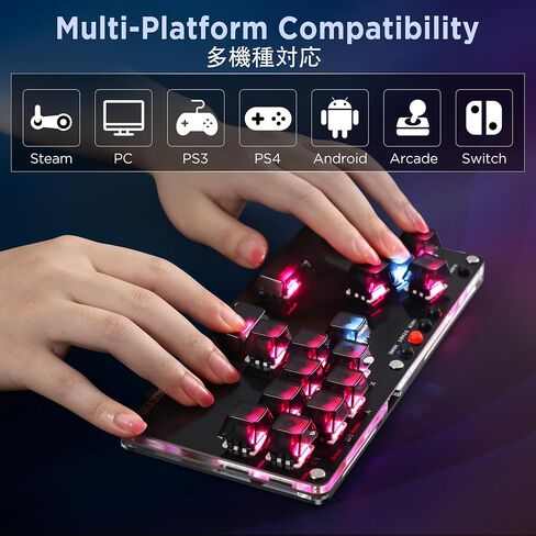 Arcade Stick 16 مفتاح Hitbox All-Button Gamerfinger مع وظائف توربو، وحدة تحكم Street Fight لأجهزة الكمبيوتر/Ps3/Ps4/Switch/Steam Gaming Keyboard - تدعم التبديل السريع وSOCD، وحدة تحكم مع RGB مخصص in Saudi Arabia