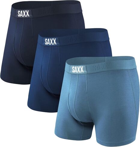 SAXX Underwear Co. Men's Ultra Super Soft Boxer Brief Fly 3Pk, Navy/City Blue/Heritage, X-Large in Saudi Arabia