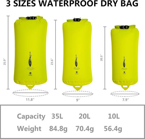 Waterproof Outdoor Dry Bags, 3Pack 35L/20L/10L Lightweight Dry Sacks for Kayaking Camping Hiking Traveling Rafting and Boating - Yellow in Kuwait